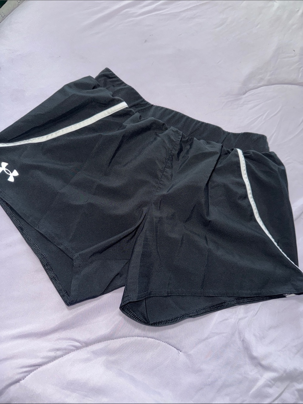 Under Armour Women's Black Athletic Running Shorts with White Trim